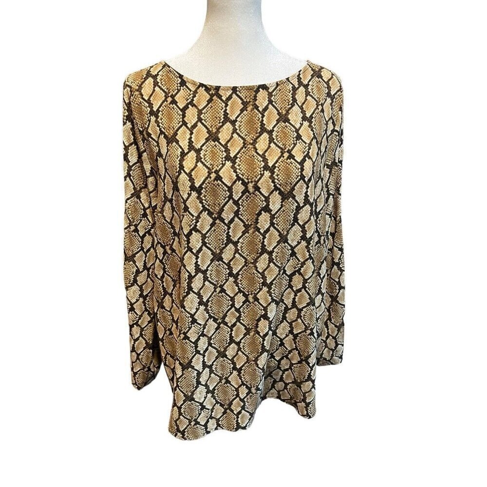 Michael Kors Women’s Medium Brown Black Snake Print Studded Arm Blouse Casual